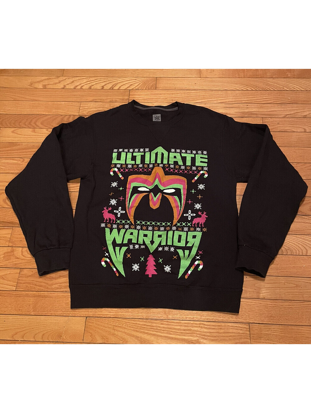 WWE Ultimate Warrior Men's Ugly Christmas Sweatshirt Crew Neck Size S Rare EUC